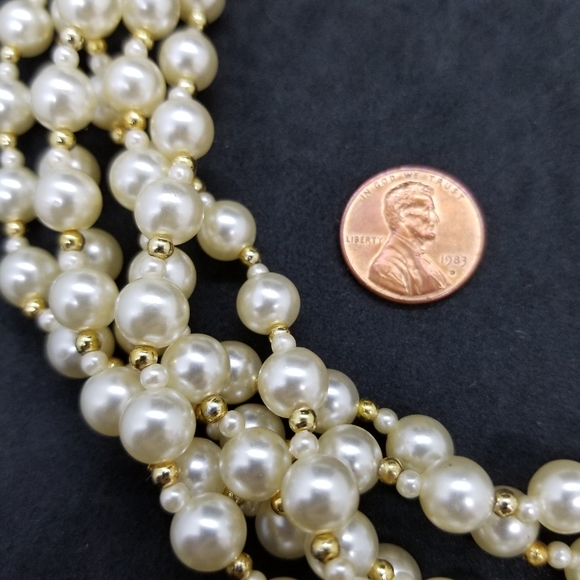 Vintage multi-strand pearl & gold bead necklace - Picture 5 of 6